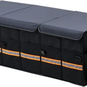 Car Trunk Organizer - Collapsible Trunk Organizer & Lid Foldable Cover Aluminium Alloy Handle Reflective Strip for Auto, SUV, Truck, Minivan (XL Black)