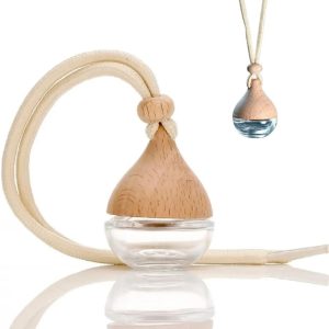 3-Pack Car Air Freshner Bottle 6ml Refillable Pendant with Wood Lid Elimination Air Diffuser Perfume Bottles for Essential Oils Car Decor Accessories, Frosted Glass (3 Pcs, Clear Glass)