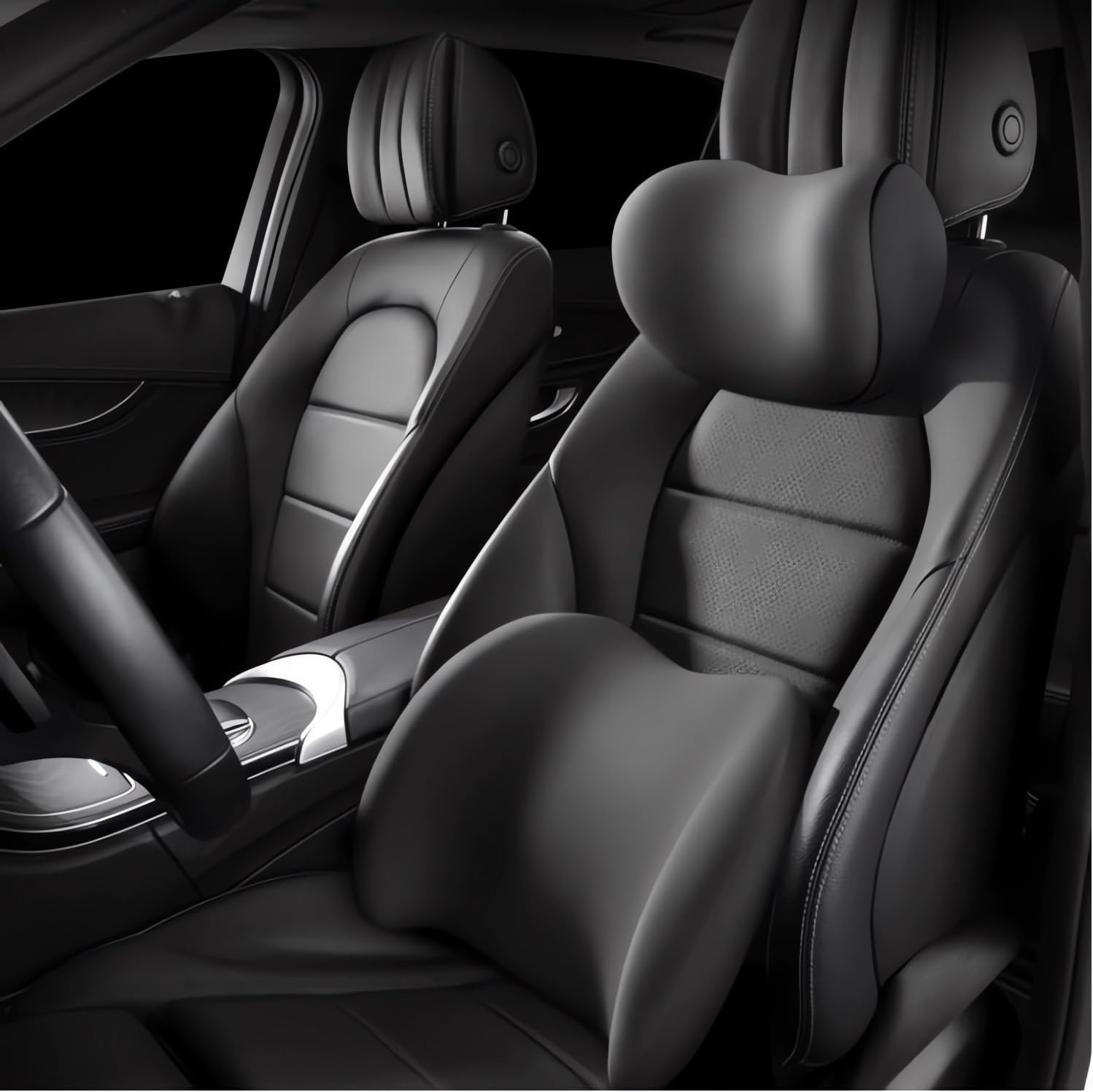 Car Headrest & Lumbar Support Cushion Upgrade Comfort Memory Foam Car Backrest and Neck Pillow Ergonomic Car Headrest & Lumbar Support for Driving Car Support Cushion for Office Chair Car (Black)