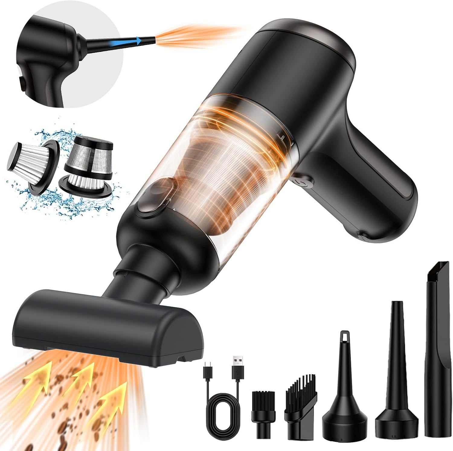 Mini Cordless Handheld Car Vacuum Cleaner/Air Duster/Blower/Hand Pump, 18000 PA High Power Brushless Motor, Portable Keyboard Vacuum Cleaner with Multi-Nozzles for Home, Office, Computer(BlackGrey)