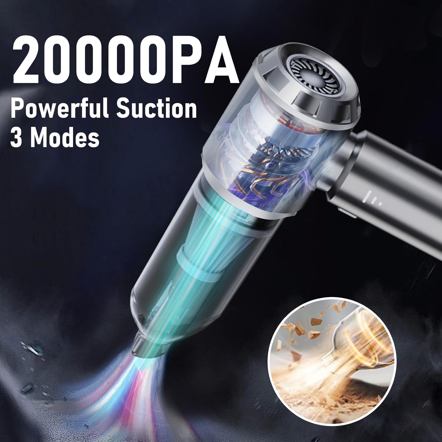 Car Vacuum Portable Cordless 20000PA High power Mini Vacuum Cleaner 4-in-1 Compressed Air Duster & Air Blower & Pump Hand Held Vacuum with Brushless Motor for Car, Home, Office,Camping (Silver) - Image 2