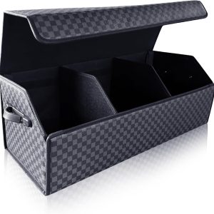 Car Organizers and Storage - Trunk Organizer for Suv Car,Car Trunk Leather Storage Box,Extra Large,Magnetic Lid,Collapsible and Adjustable