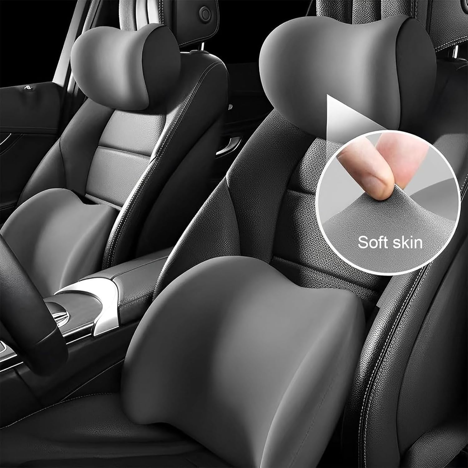 Car Headrest & Lumbar Support Cushion , Ergonomic Memory Foam Head Rest and Lumbar Pillow Set Breathable Comfortable Removable for Neck Back Pain Relief - Image 2