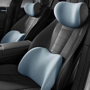 Car Headrest & Lumbar Support Cushion , Ergonomic Memory Foam Head Rest and Lumbar Pillow Set Breathable Comfortable Removable for Neck Back Pain Relief