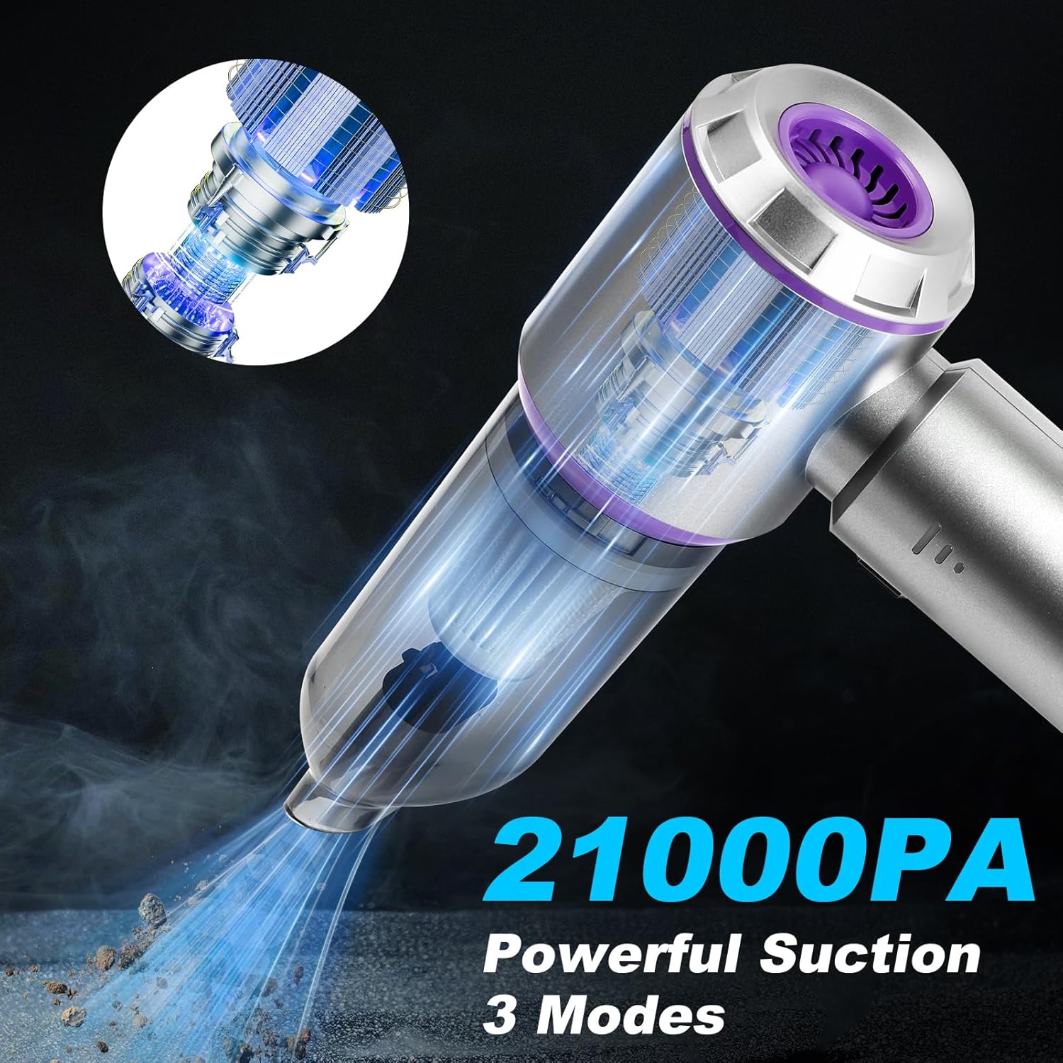 Car Vacuum Portable Cordless,21000PA High Power,Mini Vacuum Cleaner,4-in-1 With Brushless Motor,Air Blower,Handheld Vacuum Cordless,3 Gear Adjustment,Car Vacuum Cleaner Suitable for Cars,Home,Outdoors - Image 2